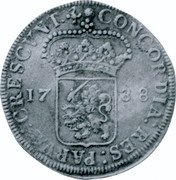 Netherlands Ducat Overyssel Armored Knight 1738 Crane KM# 88 CONCORDIA RES PARVAE CRESCUNT 1738 coin reverse Netherlands Ducat Overyssel Armored Knight 1738 Crane KM# 88 CONCORDIA RES PARVAE CRESCUNT 1738 coin reverse