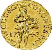 Netherlands Ducat Standing Knight with Bundle of Arrows 1743 KM# 78 CONCORDIA RES PAR CRES D G & C Z 17 44 coin obverse Netherlands Ducat Standing Knight with Bundle of Arrows 1743 KM# 78 CONCORDIA RES PAR CRES D G & C Z 17 44 coin obverse