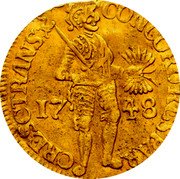 Netherlands Ducat Overijssel Province Knight 1748 KM# 82 CONCCORD RES PAR CRESCTRANS 17 48 coin obverse Netherlands Ducat Overijssel Province Knight 1748 KM# 82 CONCCORD RES PAR CRESCTRANS 17 48 coin obverse