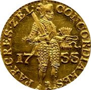 Netherlands Ducat 1755 KM# 85 Zeeland Province Trade Coinage MO ORD PROVIN FOEDER BELG AD LEGIMP 17 55 coin obverse Netherlands Ducat 1755 KM# 85 Zeeland Province Trade Coinage MO ORD PROVIN FOEDER BELG AD LEGIMP 17 55 coin obverse