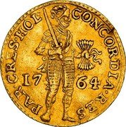 Netherlands Ducat Holland Province Coin 1764 KM# 12.3 CONCORDIA RES PAR CRES HOL 1753 coin obverse Netherlands Ducat Holland Province Coin 1764 KM# 12.3 CONCORDIA RES PAR CRES HOL 1753 coin obverse