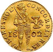 Netherlands Ducat Batavian Republic 1802 without star KM# 11.2 CONCORDIA RES PAR CRES HOL 1801 coin obverse Netherlands Ducat Batavian Republic 1802 without star KM# 11.2 CONCORDIA RES PAR CRES HOL 1801 coin obverse