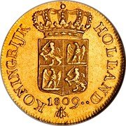 Netherlands Ducat Louis Napoleon 1809 KM# 38 KONINGRIJK HOLLAND 1809 coin reverse Netherlands Ducat Louis Napoleon 1809 KM# 38 KONINGRIJK HOLLAND 1809 coin reverse