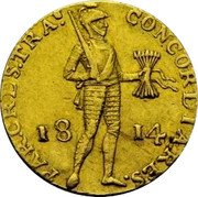 Netherlands Ducat William I 1814 KM# 45 CONCORDIA. RES. PARVAE. CRES. TRA 1814 coin obverse Netherlands Ducat William I 1814 KM# 45 CONCORDIA. RES. PARVAE. CRES. TRA 1814 coin obverse