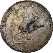 Netherlands Ducaton Zilveren Rijder 1734 Crane KM# 80 MO NO ARG CONFOE BELG PRO TRANSIS ALANIAE coin obverse Netherlands Ducaton Zilveren Rijder 1734 Crane KM# 80 MO NO ARG CONFOE BELG PRO TRANSIS ALANIAE coin obverse