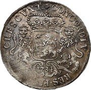 Netherlands Ducaton Zilveren Rijder 1734 Crane KM# 80 CONCORDIA RES PARVAE CRESCUNT 1742 coin reverse Netherlands Ducaton Zilveren Rijder 1734 Crane KM# 80 CONCORDIA RES PARVAE CRESCUNT 1742 coin reverse