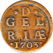 Netherlands Duit Crowned arms of Gelderland 1703 Crane KM# 75 D G E L R I A E 1703 coin reverse Netherlands Duit Crowned arms of Gelderland 1703 Crane KM# 75 D G E L R I A E 1703 coin reverse