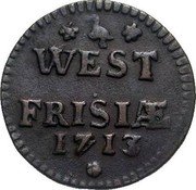 Netherlands Duit West Friesland Crowned Arms 1713 Crane KM# 100 WEST FRISIAE 1713 coin reverse Netherlands Duit West Friesland Crowned Arms 1713 Crane KM# 100 WEST FRISIAE 1713 coin reverse