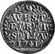 Netherlands Duit 1741 Rooster KM# 125 West Friesland Province Standard Coinage WEST FRI SIA 1741 coin obverse Netherlands Duit 1741 Rooster KM# 125 West Friesland Province Standard Coinage WEST FRI SIA 1741 coin obverse