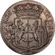 Netherlands Duit Crowned Coat of Arms of Gelderland 1752 KM# 83a SP NOS IN DEO coin obverse Netherlands Duit Crowned Coat of Arms of Gelderland 1752 KM# 83a SP NOS IN DEO coin obverse