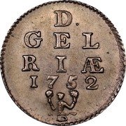 Netherlands Duit Crowned Coat of Arms of Gelderland 1752 KM# 83a D GEL RIAE 1752 coin reverse Netherlands Duit Crowned Coat of Arms of Gelderland 1752 KM# 83a D GEL RIAE 1752 coin reverse