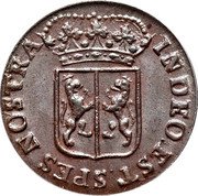 Netherlands Duit Crowned Arms of Gelderland 1761 KM# 93a IN DEO EST SPES NOSTRA coin obverse Netherlands Duit Crowned Arms of Gelderland 1761 KM# 93a IN DEO EST SPES NOSTRA coin obverse