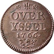 Netherlands Duit Small bust of stadtholder Willem V 1766 Eagle KM# 102 OVER YSSEL 1766 coin reverse Netherlands Duit Small bust of stadtholder Willem V 1766 Eagle KM# 102 OVER YSSEL 1766 coin reverse