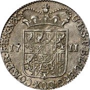 Netherlands Escalin Spanish Netherlands Lion 1711 KM# 14.1 U B S P B L L ET G DUX COM P R F H & N & 17 11 coin reverse Netherlands Escalin Spanish Netherlands Lion 1711 KM# 14.1 U B S P B L L ET G DUX COM P R F H & N & 17 11 coin reverse
