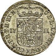 Netherlands Escalin Lion Spanish Netherlands 1711 KM# 14.2 U B B L L ET G DUX COM P R F H ET N 17 11 coin reverse Netherlands Escalin Lion Spanish Netherlands 1711 KM# 14.2 U B B L L ET G DUX COM P R F H ET N 17 11 coin reverse