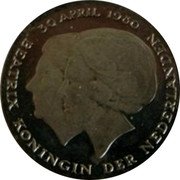 Netherlands Gulden Investiture of New Queen 1980 Proof KM# 200b BEATRIX KONINGIN DER NEDERLANDEN 30 APRIL 1980 coin obverse