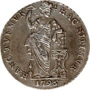 Netherlands Gulden Standing Figure Batavian 1795 KM# 2.1 HANC TVEMVR HAC NITIMVR 1795 coin reverse Netherlands Gulden Standing Figure Batavian 1795 KM# 2.1 HANC TVEMVR HAC NITIMVR 1795 coin reverse
