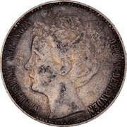 Netherlands Gulden Wilhelmina I 1907 KM# 122.2 WILHELMINA KONINGIN DER NEDERLANDEN P.PANDER coin obverse