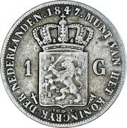 Netherlands Gulden Willem II 1847 Sword KM# 66 1844 MUNT VAN HET KONINKRIJK DER NEDERLANDEN 100 C. coin reverse Netherlands Gulden Willem II 1847 Sword KM# 66 1844 MUNT VAN HET KONINKRIJK DER NEDERLANDEN 100 C. coin reverse