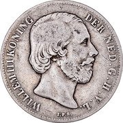Netherlands Gulden William III 1864 Sword KM# 93 WILLEM III KONING - DER NEDERLANDEN G.H.V.L. coin obverse Netherlands Gulden William III 1864 Sword KM# 93 WILLEM III KONING - DER NEDERLANDEN G.H.V.L. coin obverse