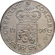 Netherlands Rijksdaalder (Batavian Republic) KM# 10.3 CONCORDIA RES PARVAE CRESCUNT 17 96 coin reverse Netherlands Rijksdaalder (Batavian Republic) KM# 10.3 CONCORDIA RES PARVAE CRESCUNT 17 96 coin reverse