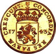 Netherlands Ducat Utrecht Province 1743 KM# 93a CONCORDIA RES PARVÆ CRESCUNT 17 43 coin reverse Netherlands Ducat Utrecht Province 1743 KM# 93a CONCORDIA RES PARVÆ CRESCUNT 17 43 coin reverse