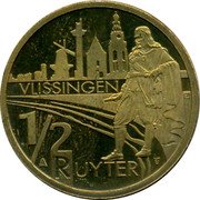 Netherlands 1/2 ruyter (400 th anniversary of M.A de Ruyter) VUSSINGEN 1/2 RUYTER coin reverse