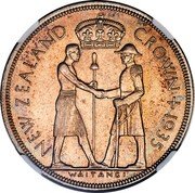 New Zealand 1 Crown George V 95 Years of the Treaty of Waitang (pattern) 1935  Pattern KM# Pn4 NEW ZEALAND CROWN + 1935  WAITANGI coin reverse