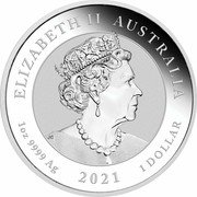 Australia 1 Dollar Chinese Myths and Legends Dragon 2021 P ELIZABETH II AUSTRALIA JC 1 OZ 9999 AG 2021 1 DOLLAR coin obverse Australia 1 Dollar Chinese Myths and Legends Dragon 2021 P ELIZABETH II AUSTRALIA JC 1 OZ 9999 AG 2021 1 DOLLAR coin obverse