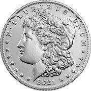 USA One Dollar (Morgan Silver Dollar) EPLURIBUSUNUM 2021 coin obverse USA One Dollar (Morgan Silver Dollar) EPLURIBUSUNUM 2021 coin obverse