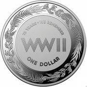 New Zealand 1 Dollar WWII 75 Years Remembrance 2020 WWII 75 YEARS WE REMEMBER ONE DOLLAR coin reverse New Zealand 1 Dollar WWII 75 Years Remembrance 2020 WWII 75 YEARS WE REMEMBER ONE DOLLAR coin reverse