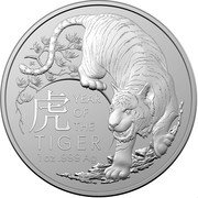 Australia 1 Dollar Year of The Tiger 2022 YEAR OF THE TIGER 1 OZ .999 AG coin reverse Australia 1 Dollar Year of The Tiger 2022 YEAR OF THE TIGER 1 OZ .999 AG coin reverse