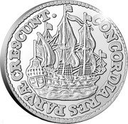 Netherlands 6 Stuivers (Scheepjesschelling) Restrike 2021 Proof CONCORDIA RES PARVÆ CRESCUNT coin obverse Netherlands 6 Stuivers (Scheepjesschelling) Restrike 2021 Proof CONCORDIA RES PARVÆ CRESCUNT coin obverse