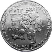 Netherlands ECU A spoonbill bird 1999 KONINKRIJK DER NEDERLANDEN 1999 ECU coin obverse Netherlands ECU A spoonbill bird 1999 KONINKRIJK DER NEDERLANDEN 1999 ECU coin obverse