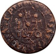 UK 1 Farthing Kent Hythe - J. Bassett 1670  ION BASSETT HIS HALF PENNY B I T 1670 coin obverse UK 1 Farthing Kent Hythe - J. Bassett 1670  ION BASSETT HIS HALF PENNY B I T 1670 coin obverse