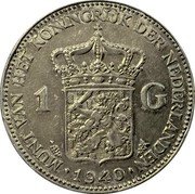 Netherlands 1 Gulden (Wilhelmina in London) MUNT VAN HET KONINGRIJK DER NEDERLANDEN 1 G 1940 coin obverse Netherlands 1 Gulden (Wilhelmina in London) MUNT VAN HET KONINGRIJK DER NEDERLANDEN 1 G 1940 coin obverse