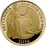 UK 1 Pound (Elizabeth II) BRITANNIA 1/20 OZ FINE GOLD 999.9 2016 coin reverse