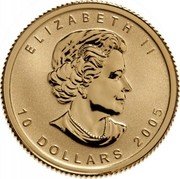 Canada 10 Dollars Maple Leaf - Tulip Liberation Privy Mark 2005 ELIZABETH II 10 DOLLARS 2005 coin obverse Canada 10 Dollars Maple Leaf - Tulip Liberation Privy Mark 2005 ELIZABETH II 10 DOLLARS 2005 coin obverse