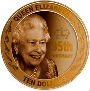 New Zealand 10 Dollars (Queen Elizabeth II Ninety-Fifth Birthday) QUEEN ELIZABETH II TEN DOLLARS 95TH BIRTHDAY coin reverse