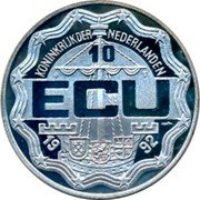 Netherlands 10 ecu 12 1/2 Anniversary of Coronation and Visit to Aruba and the Netherlands Antilles 1992 Proof X# 61a KONINKRIJK DER NEDERLANDEN 10 ECU 19 92 coin obverse