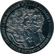 Netherlands 10 ecu (Chr. & Const. Huygens) X# 17.1 ADMOVERE OCULIS DISTANTIA SIDERA NOSTRIS CHR HUYGEMS CONST HUYGEMS coin reverse Netherlands 10 ecu (Chr. & Const. Huygens) X# 17.1 ADMOVERE OCULIS DISTANTIA SIDERA NOSTRIS CHR HUYGEMS CONST HUYGEMS coin reverse