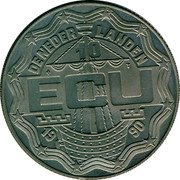 Netherlands 10 ecu Geert Groote 1990 M reeded edge X# 27.1 DE NEDER - LANDEN 10 ECU 19 90 coin obverse Netherlands 10 ecu Geert Groote 1990 M reeded edge X# 27.1 DE NEDER - LANDEN 10 ECU 19 90 coin obverse