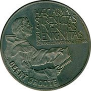 Netherlands 10 ecu Geert Groote 1990 M reeded edge X# 27.1 HAEC ARMA STRENUITAS SEVERITAS BENIGNITAS coin reverse Netherlands 10 ecu Geert Groote 1990 M reeded edge X# 27.1 HAEC ARMA STRENUITAS SEVERITAS BENIGNITAS coin reverse