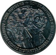 Netherlands 10 ecu Constantijn and Christiaan Huygens 1989 X# 17.2 ADMOVERE OCULIS DISTANTIA SIDERA NOSTRIS CHR HUYGEMS CONST HUYGEMS coin reverse