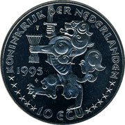 Netherlands 10 ecu Wilhelmina. 50th Anniversary Liberation WWII 1995 X# 90 1995 10 ECU KONINKRIJK DER NEDERLANDEN coin obverse Netherlands 10 ecu Wilhelmina. 50th Anniversary Liberation WWII 1995 X# 90 1995 10 ECU KONINKRIJK DER NEDERLANDEN coin obverse