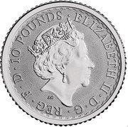 UK 10 Pounds Britannia 2022 ELIZABETH II D G REG F D 10 POUNDS JC coin obverse