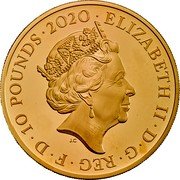 UK 10 Pounds (Elizabeth II King George III) ELIZABETH II D G REG F D 10 POUNDS 2020 J.C coin obverse UK 10 Pounds (Elizabeth II King George III) ELIZABETH II D G REG F D 10 POUNDS 2020 J.C coin obverse