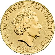 UK 10 Pounds (Elizabeth II Royal Arms) ELIZABETH II D G REG F D 10 POUNDS J.C coin obverse UK 10 Pounds (Elizabeth II Royal Arms) ELIZABETH II D G REG F D 10 POUNDS J.C coin obverse