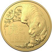 Australia 100 Dollars Year of The Tiger 2022 YEAR OF THE TIGER 1 OZ .9999 AU coin reverse Australia 100 Dollars Year of The Tiger 2022 YEAR OF THE TIGER 1 OZ .9999 AU coin reverse