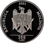 Moldova 100 Lei Mihai Eminescu National Theatre 2021 REPUBLICA MOLDOVA 2021 100 LEI coin obverse